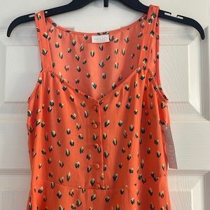 NWT Abound XS Dress Orange Coral Paint Splatter Floral Dots Functional Buttons